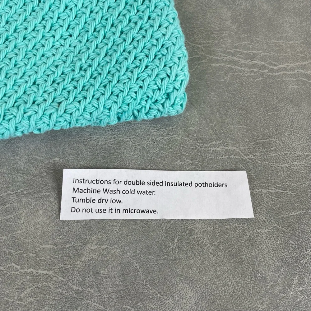NEW Handmade Knit Potholder Set in Teal and Multicolor